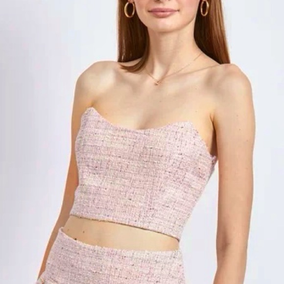 COPY - En Saison Pink Tweed Bustier/Corset/Tube Crop Top - Picture 1 of 6